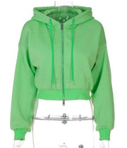 Green zipper up fashion Crop top hoodie