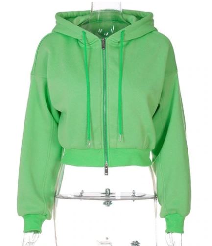 Green zipper up fashion Crop top hoodie