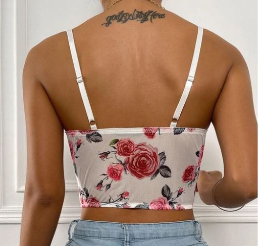 See-Through Floral Print Camisole Top